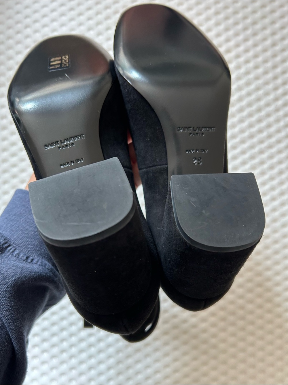 Saint Laurent Babies 70 Black Suede Double Strap Pumps EU 38 - Picture 7 of 10